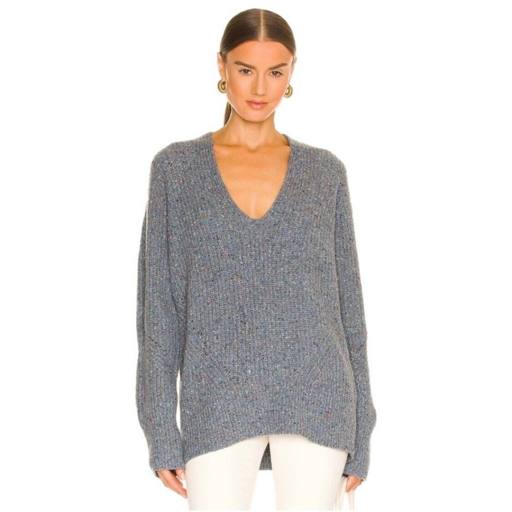 Rag & Bone Eco Donegal Sweater XS Blue Gray Speckled Wool V Neck Recycle Relaxed